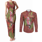 Australia Christmas Indigenous Couples Matching Tank Maxi Dress and Long Sleeve Button Shirt Galah Bird on Eucalyptus