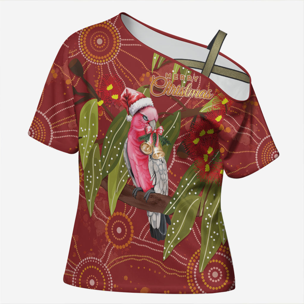 Australia Christmas Indigenous Cross Shoulder Shirt Galah Bird on Eucalyptus