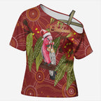 Australia Christmas Indigenous Cross Shoulder Shirt Galah Bird on Eucalyptus