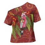 Australia Christmas Indigenous Cross Shoulder Shirt Galah Bird on Eucalyptus