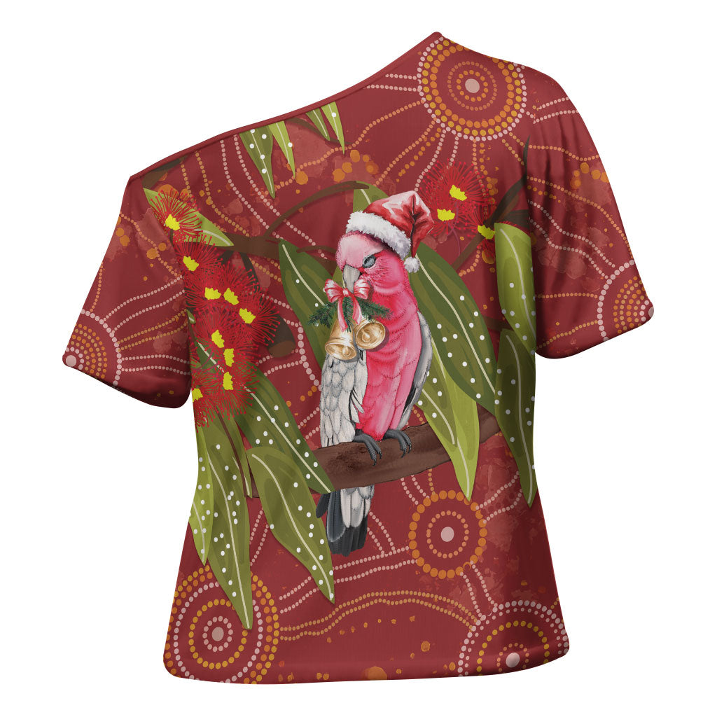 Australia Christmas Indigenous Cross Shoulder Shirt Galah Bird on Eucalyptus