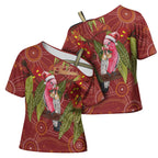 Australia Christmas Indigenous Cross Shoulder Shirt Galah Bird on Eucalyptus