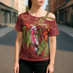 Australia Christmas Indigenous Cross Shoulder Shirt Galah Bird on Eucalyptus