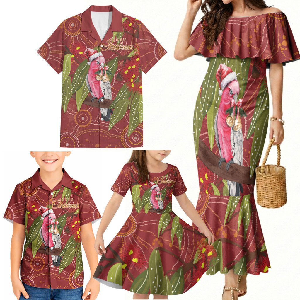 Australia Christmas Indigenous Family Matching Mermaid Dress and Hawaiian Shirt Galah Bird on Eucalyptus