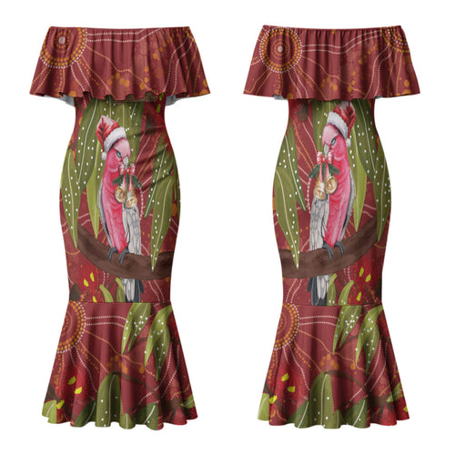 Australia Christmas Indigenous Family Matching Mermaid Dress and Hawaiian Shirt Galah Bird on Eucalyptus