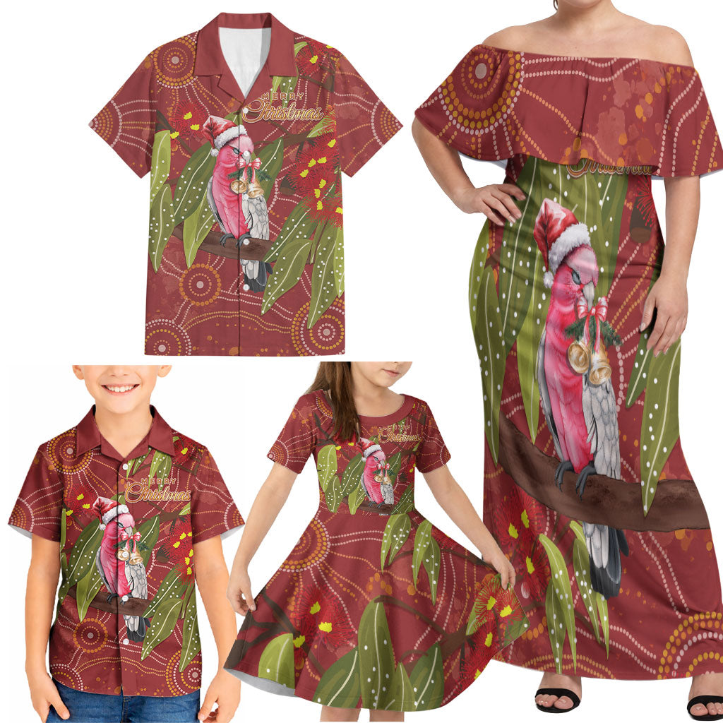 Australia Christmas Indigenous Family Matching Off Shoulder Maxi Dress and Hawaiian Shirt Galah Bird on Eucalyptus