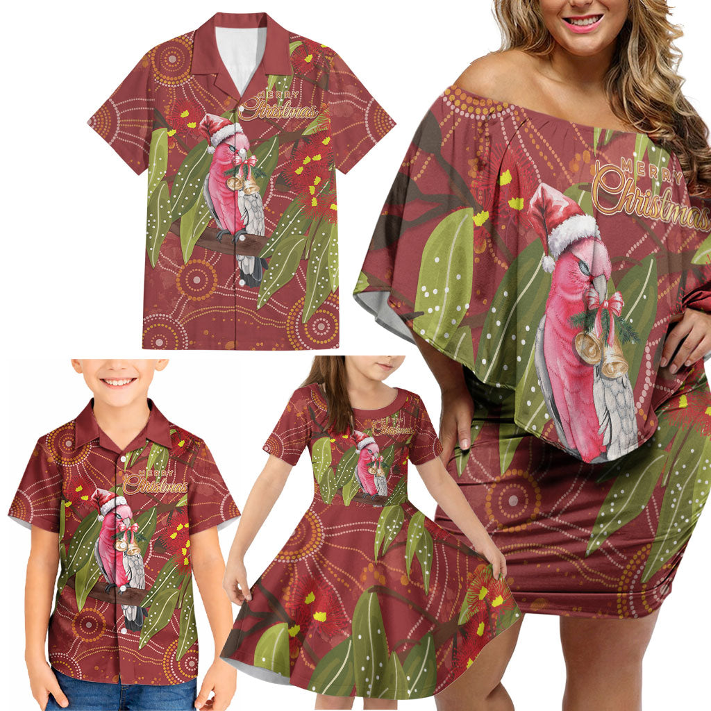 Australia Christmas Indigenous Family Matching Off Shoulder Short Dress and Hawaiian Shirt Galah Bird on Eucalyptus
