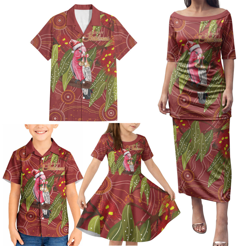 Australia Christmas Indigenous Family Matching Puletasi and Hawaiian Shirt Galah Bird on Eucalyptus