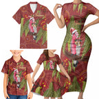 Australia Christmas Indigenous Family Matching Short Sleeve Bodycon Dress and Hawaiian Shirt Galah Bird on Eucalyptus
