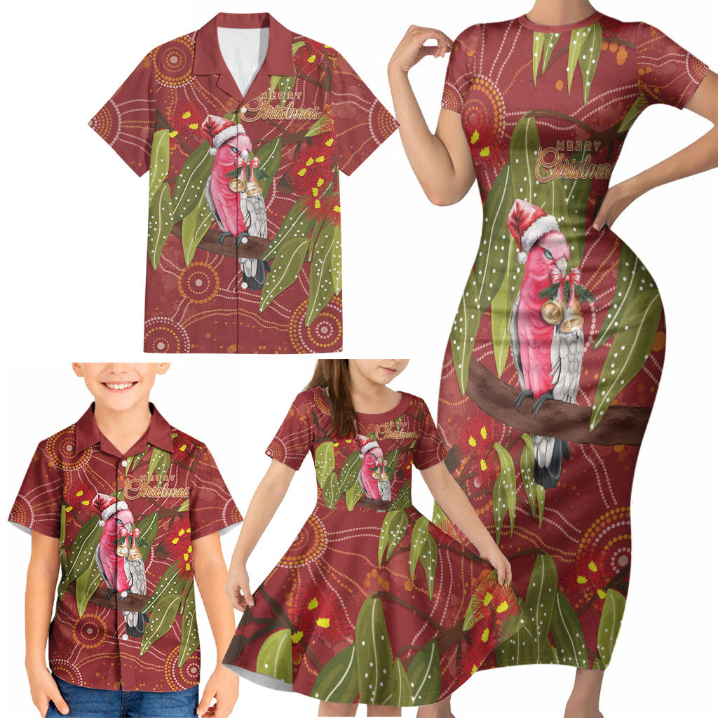 Australia Christmas Indigenous Family Matching Short Sleeve Bodycon Dress and Hawaiian Shirt Galah Bird on Eucalyptus