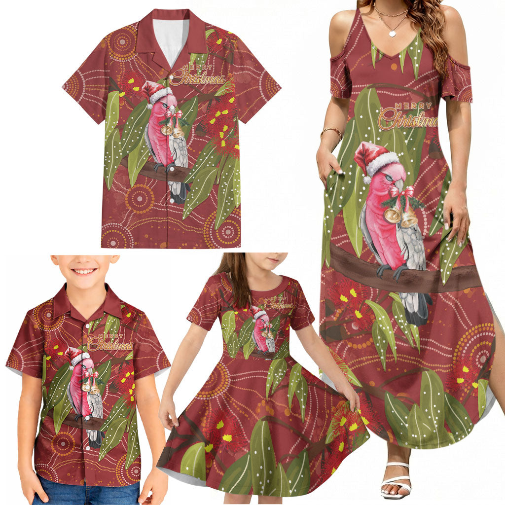 Australia Christmas Indigenous Family Matching Summer Maxi Dress and Hawaiian Shirt Galah Bird on Eucalyptus