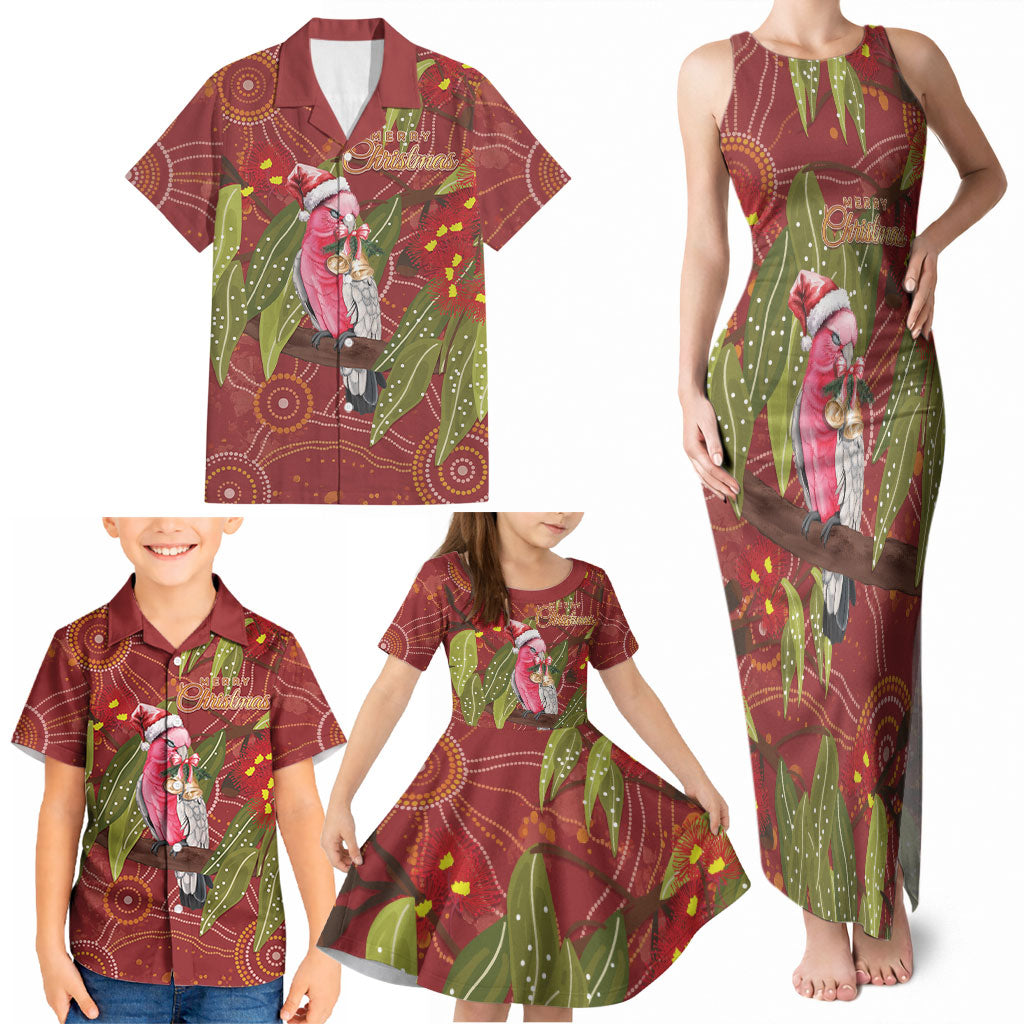 Australia Christmas Indigenous Family Matching Tank Maxi Dress and Hawaiian Shirt Galah Bird on Eucalyptus