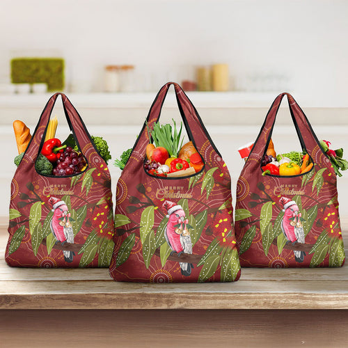 Australia Christmas Indigenous Grocery Bag Galah Bird on Eucalyptus
