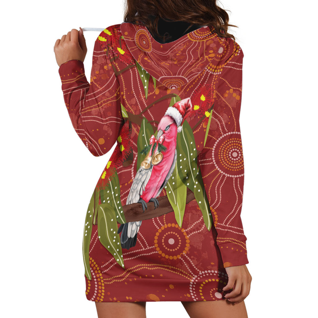 Australia Christmas Indigenous Hoodie Dress Galah Bird on Eucalyptus