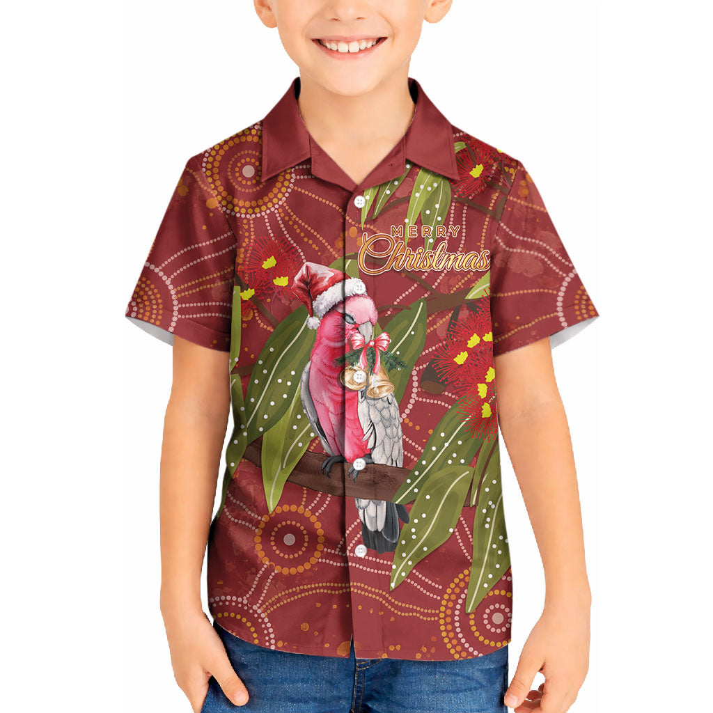 Australia Christmas Indigenous Kid Hawaiian Shirt Galah Bird on Eucalyptus