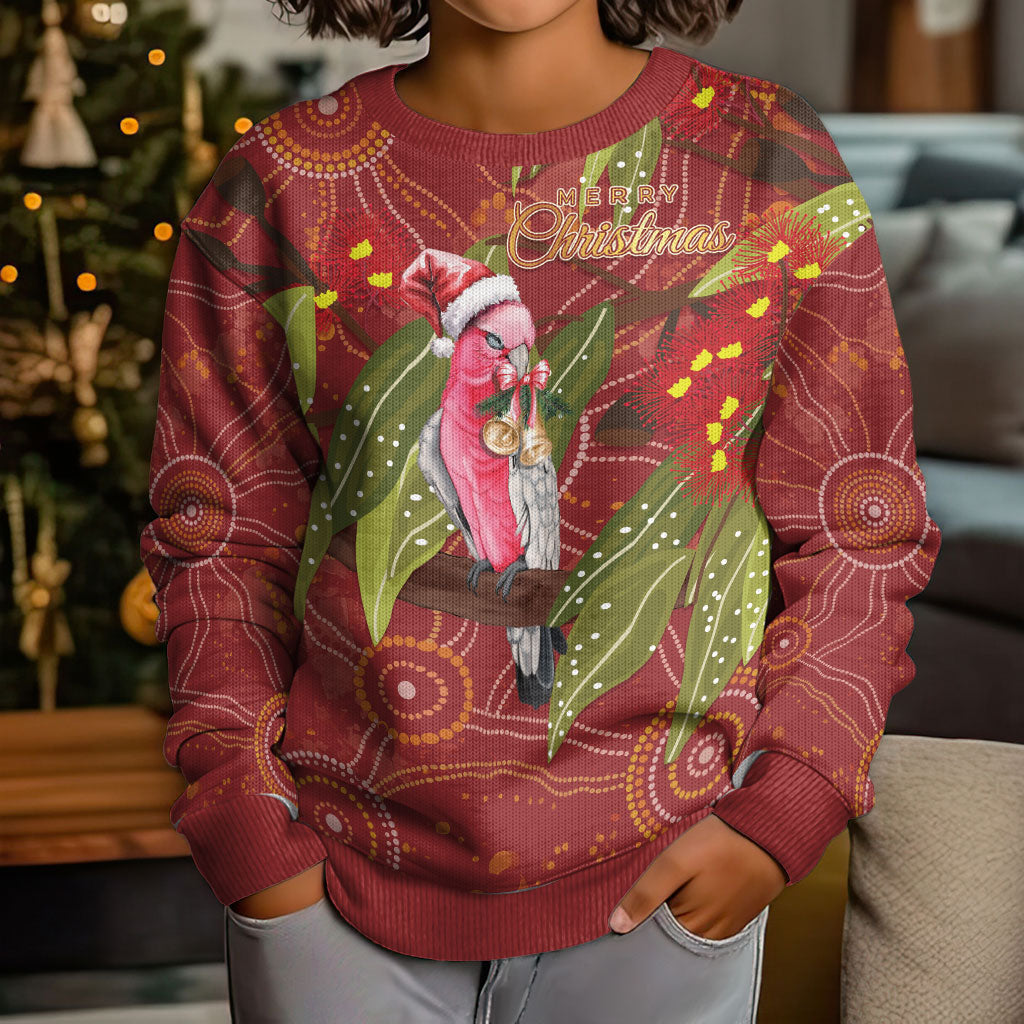 Australia Christmas Indigenous Kid Ugly Christmas Sweater Galah Bird on Eucalyptus