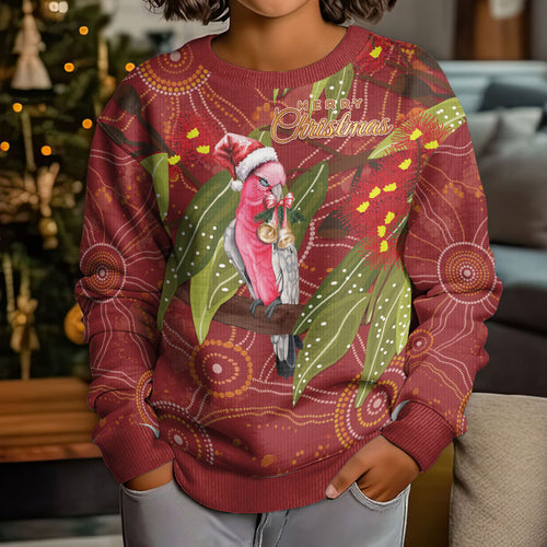 Australia Christmas Indigenous Kid Ugly Christmas Sweater Galah Bird on Eucalyptus