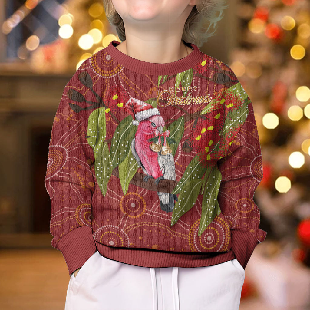 Australia Christmas Indigenous Kid Ugly Christmas Sweater Galah Bird on Eucalyptus