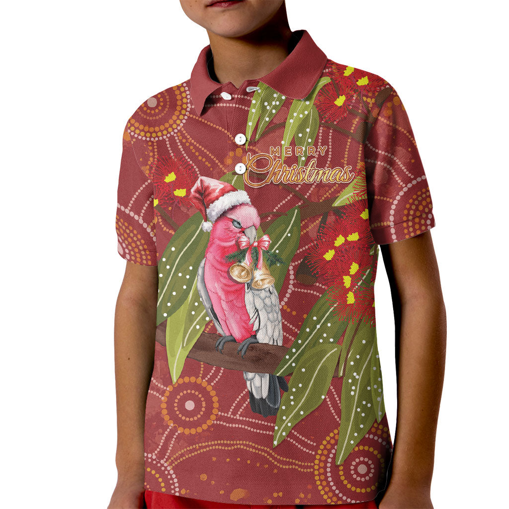 Australia Christmas Indigenous Kid Polo Shirt Galah Bird on Eucalyptus