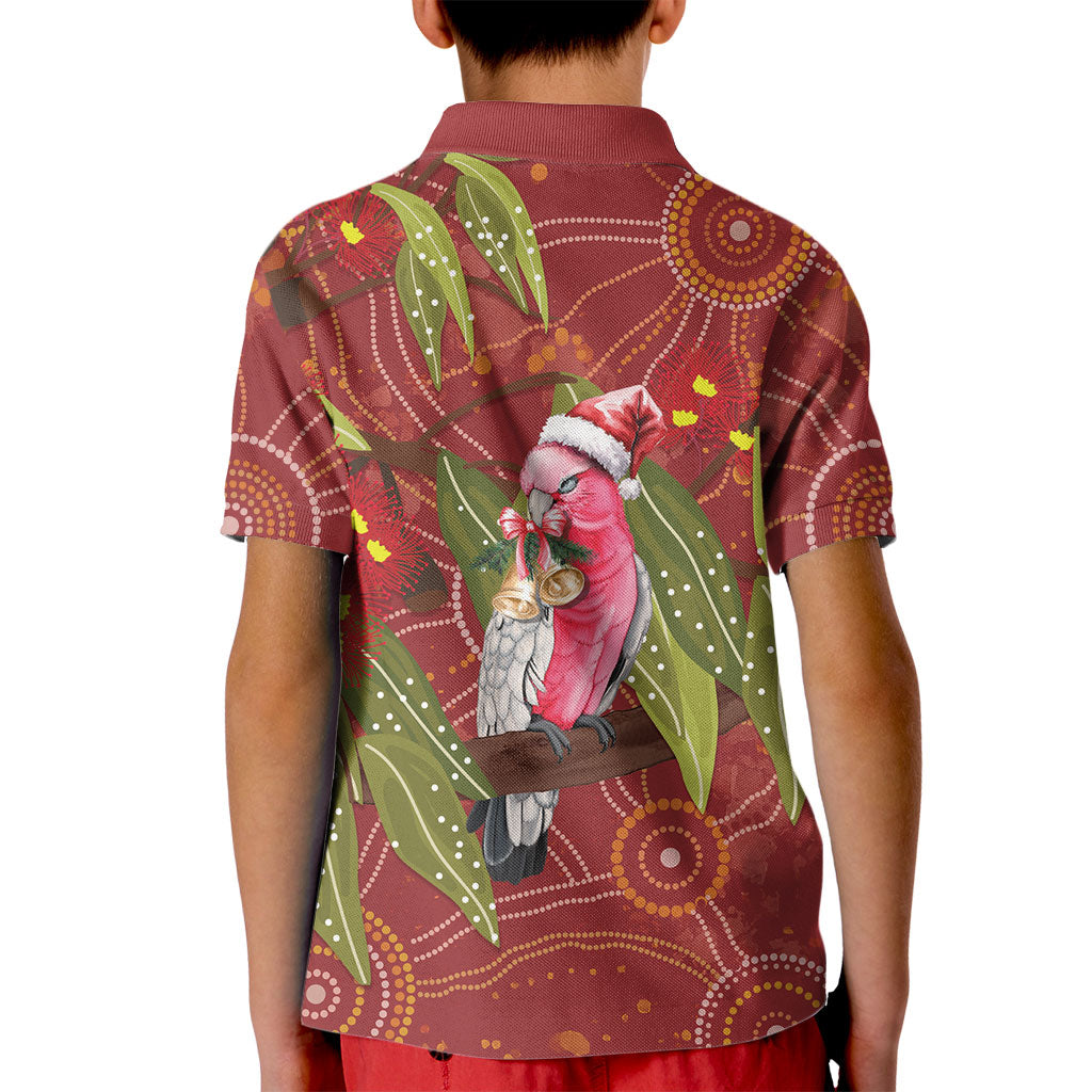 Australia Christmas Indigenous Kid Polo Shirt Galah Bird on Eucalyptus