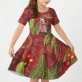 Australia Christmas Indigenous Kid Short Sleeve Dress Galah Bird on Eucalyptus