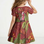 Australia Christmas Indigenous Kid Short Sleeve Dress Galah Bird on Eucalyptus