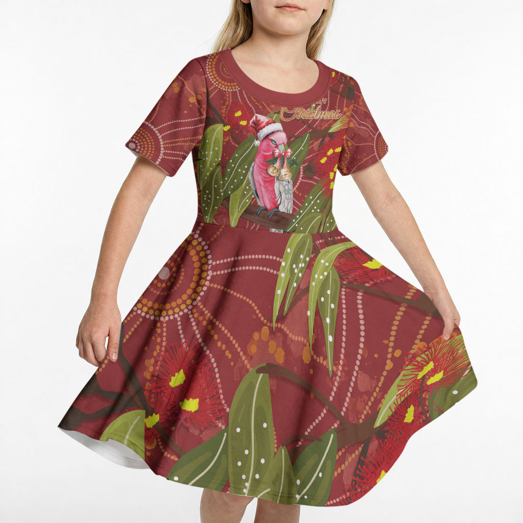 Australia Christmas Indigenous Kid Short Sleeve Dress Galah Bird on Eucalyptus