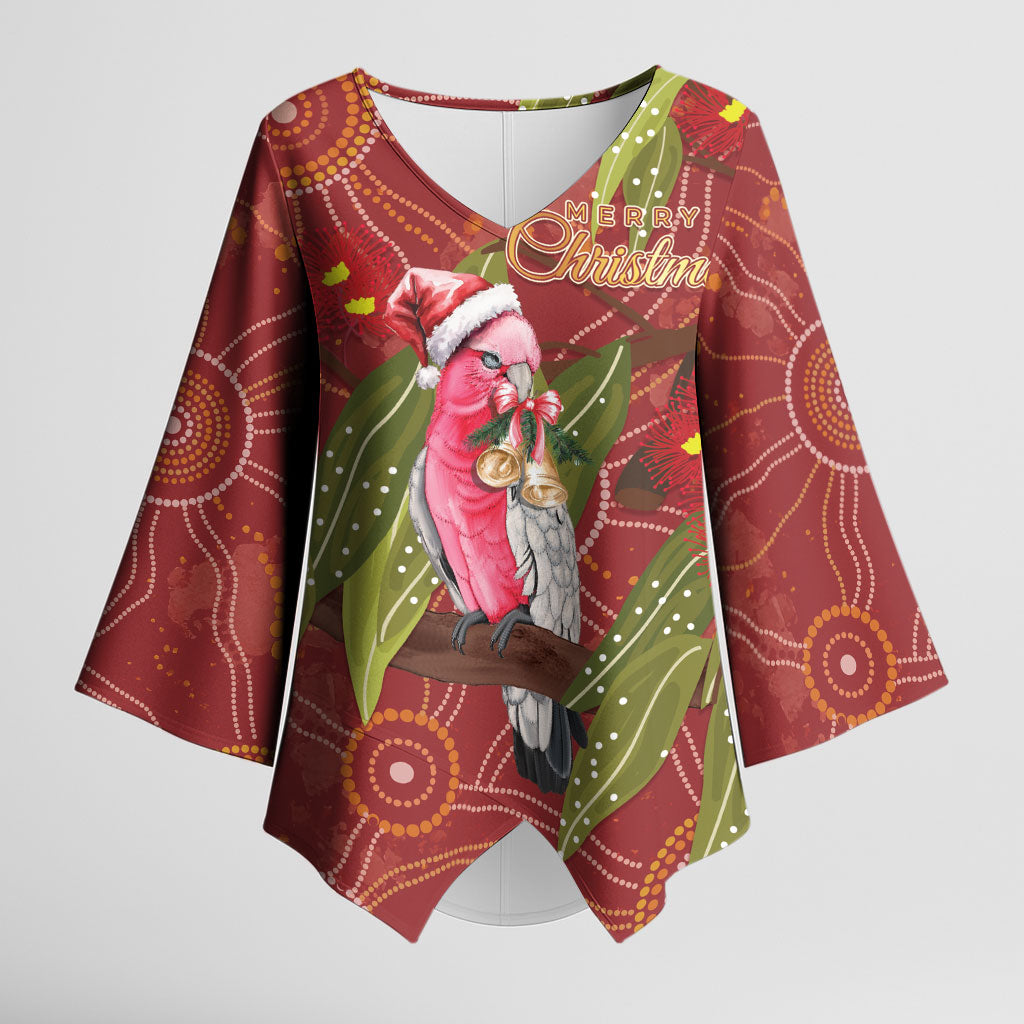 Australia Christmas Indigenous Kimono Sleeve Blouse Galah Bird on Eucalyptus