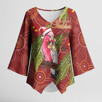 Australia Christmas Indigenous Kimono Sleeve Blouse Galah Bird on Eucalyptus