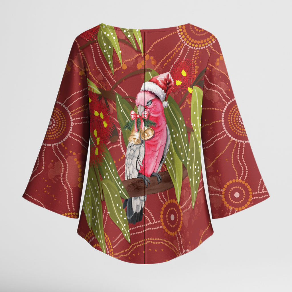 Australia Christmas Indigenous Kimono Sleeve Blouse Galah Bird on Eucalyptus