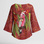 Australia Christmas Indigenous Kimono Sleeve Blouse Galah Bird on Eucalyptus