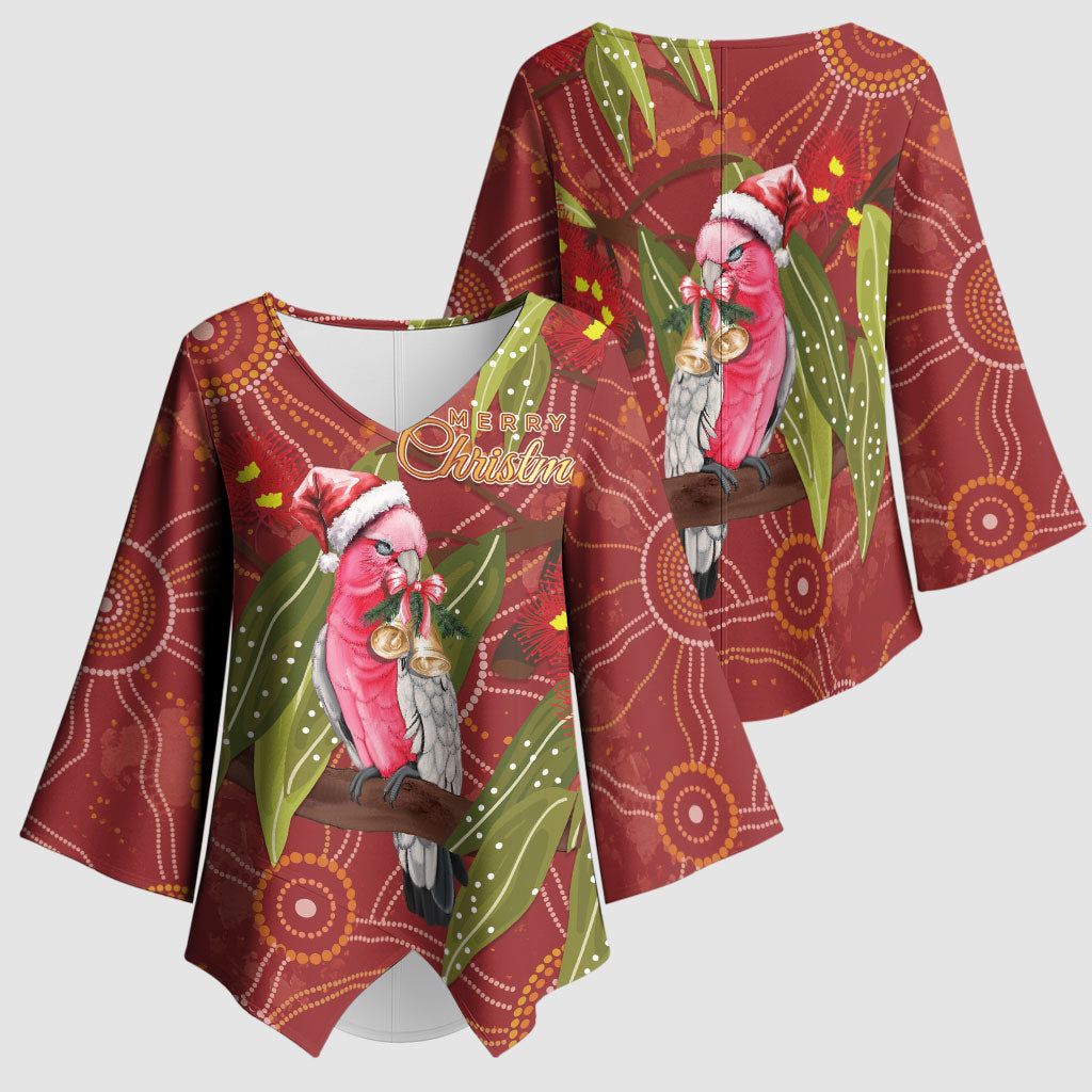 Australia Christmas Indigenous Kimono Sleeve Blouse Galah Bird on Eucalyptus