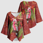 Australia Christmas Indigenous Kimono Sleeve Blouse Galah Bird on Eucalyptus