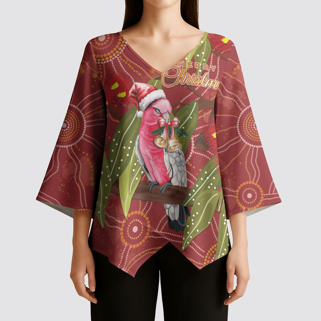 Australia Christmas Indigenous Kimono Sleeve Blouse Galah Bird on Eucalyptus
