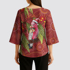 Australia Christmas Indigenous Kimono Sleeve Blouse Galah Bird on Eucalyptus