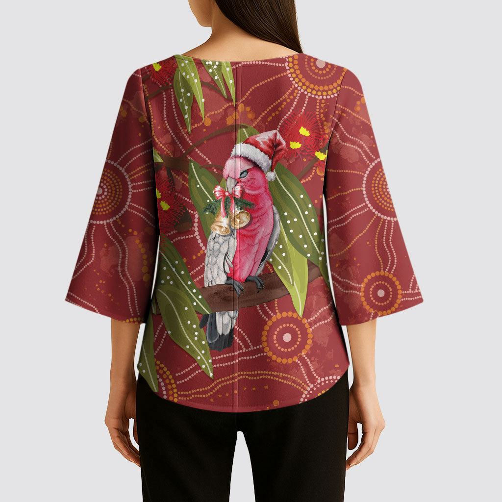 Australia Christmas Indigenous Kimono Sleeve Blouse Galah Bird on Eucalyptus