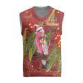 Australia Christmas Indigenous Christmas Knitted V-Neck Vest Galah Bird on Eucalyptus