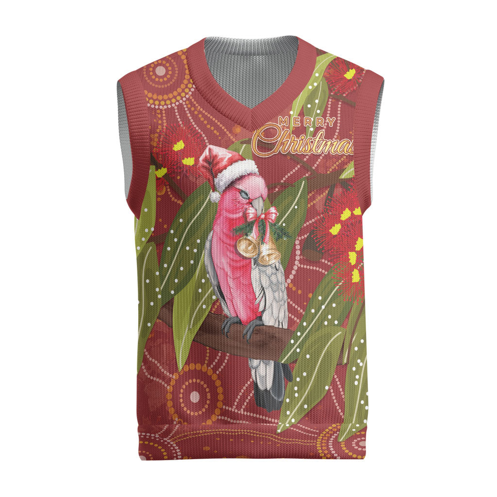 Australia Christmas Indigenous Christmas Knitted V-Neck Vest Galah Bird on Eucalyptus