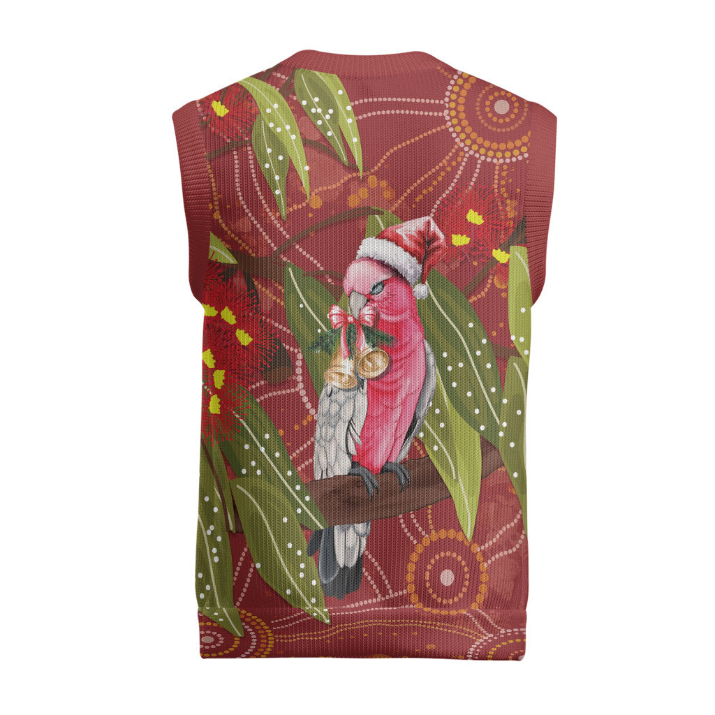 Australia Christmas Indigenous Christmas Knitted V-Neck Vest Galah Bird on Eucalyptus