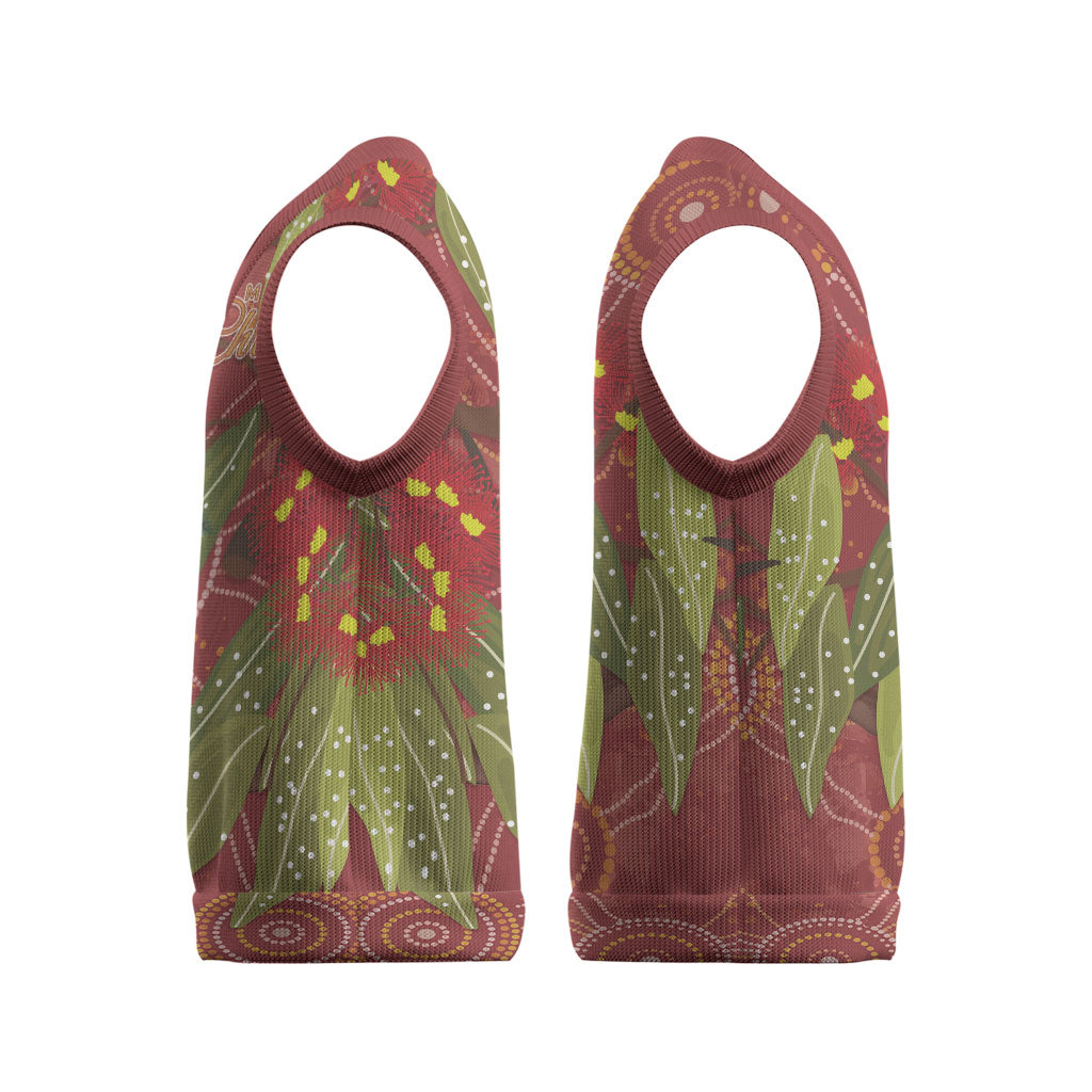 Australia Christmas Indigenous Christmas Knitted V-Neck Vest Galah Bird on Eucalyptus