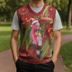 Australia Christmas Indigenous Christmas Knitted V-Neck Vest Galah Bird on Eucalyptus