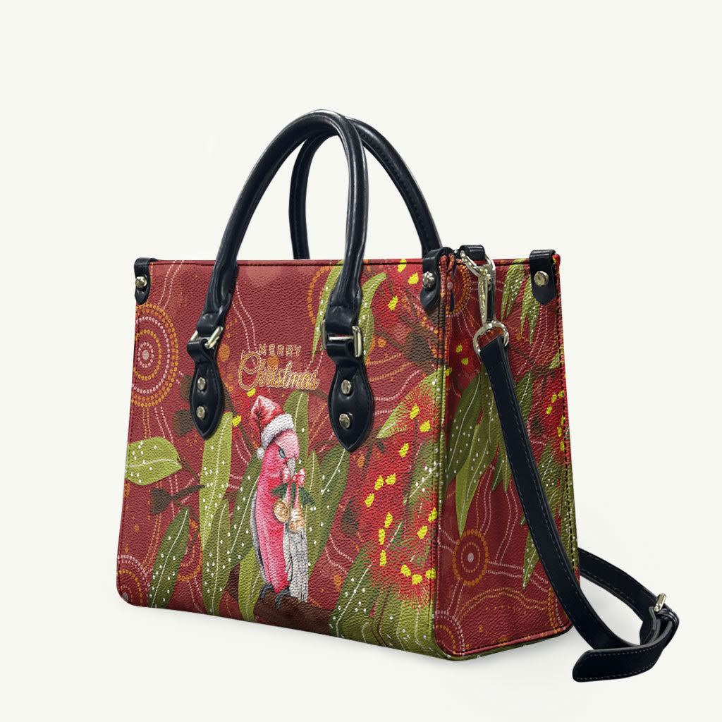 Australia Christmas Indigenous Leather Bag Galah Bird on Eucalyptus