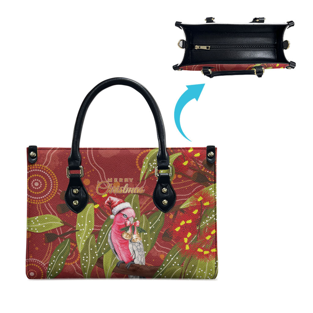 Australia Christmas Indigenous Leather Bag Galah Bird on Eucalyptus