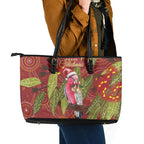 Australia Christmas Indigenous Leather Tote Bag Galah Bird on Eucalyptus