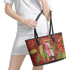 Australia Christmas Indigenous Leather Tote Bag Galah Bird on Eucalyptus