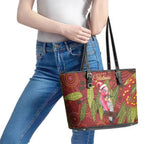 Australia Christmas Indigenous Leather Tote Bag Galah Bird on Eucalyptus