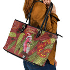 Australia Christmas Indigenous Leather Tote Bag Galah Bird on Eucalyptus