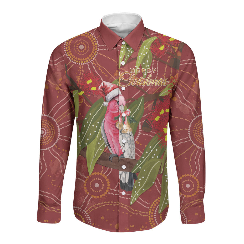Australia Christmas Indigenous Long Sleeve Button Shirt Galah Bird on Eucalyptus