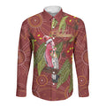 Australia Christmas Indigenous Long Sleeve Button Shirt Galah Bird on Eucalyptus