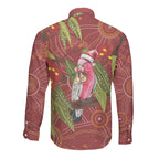 Australia Christmas Indigenous Long Sleeve Button Shirt Galah Bird on Eucalyptus